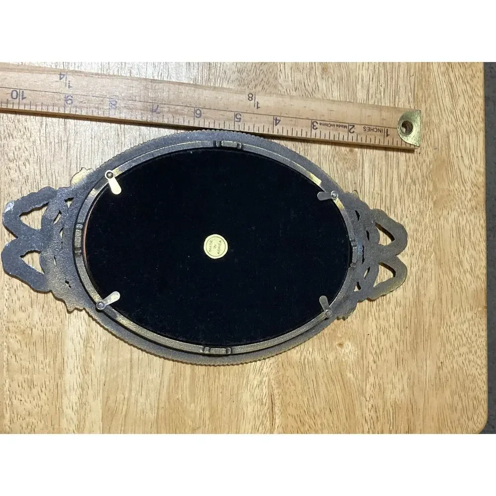 10”‎ X 5.5” Brass Oval Ribbon Style Mirror Made in Korea Vintage Wall Hanging